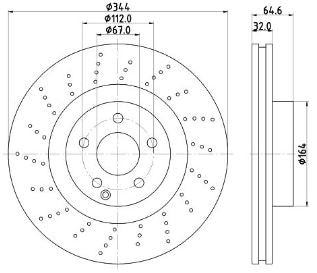 000 421 16 12 BRAKE DISC FRONT 344MM XDRILLED SLK - 3681 HELLA 355.116-951