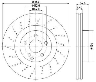 000 421 16 12 BRAKE DISC FRONT 344MM XDRILLED SLK - 3681 HELLA 355.116-951