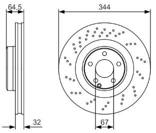000 421 16 12 BH BRAKE DISC FRONT 344MM XDRILLED SLK - 3681 BOSCH 0 986 479 A17