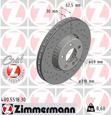 000 421 21 12 ZI BRAKE DISC FRONT W205 318mm X-DRILLED - 5518 ZIMMERMANN 400.5518.30