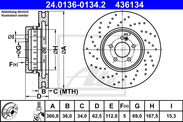 000 421 23 12 BH BRAKE DISC FRONT 360mm GLC250 # DRILLED BOSCH 0 986 479 G38