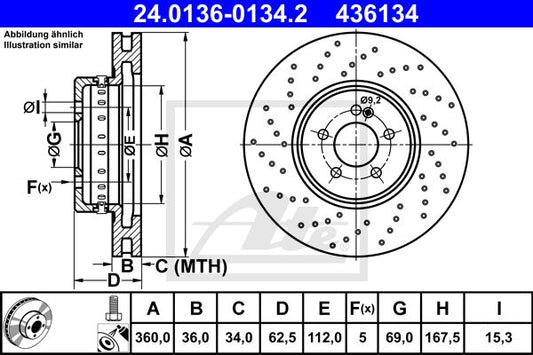 000 421 23 12 BH BRAKE DISC FRONT 360mm GLC250 # DRILLED BOSCH 0 986 479 G38