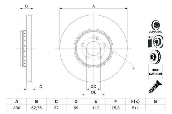 000 421 27 12 BRAKE DISC FRONT Ø330mm - 5522 HELLA 355.134-471