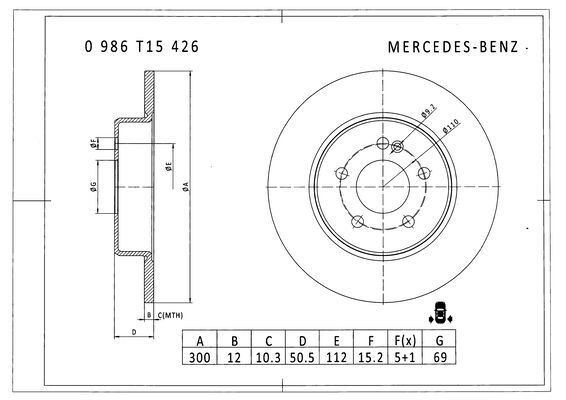 000 423 05 12 BH BRAKE DISC REAR W205 C200/220/250 - NOT HC # BOSCH 0 986 T15 426*