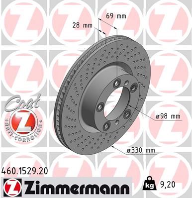 460.1529.20 ZI BRAKE DISC LHF 330MM XDRILL 991/997/982 - 1529 # ZIMMERMANN 460.1529.20