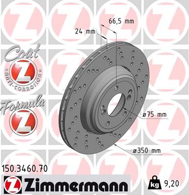 34 21 2 283388 ZI BRAKE DISC REAR RHS E93/92/90 M3 350MM - 3460 ZIMMERMANN 150.3460.70