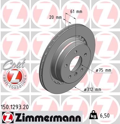 34 21 2 227178 BRAKE DISC REAR  E36 M3 3.2 RH ZIMMERMANN 150.1293.20