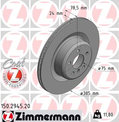 34 21 6 779535 ZI BRAKE DISC REAR  385MM E70/1/2 2945 ZIMMERMANN 150.2945.20