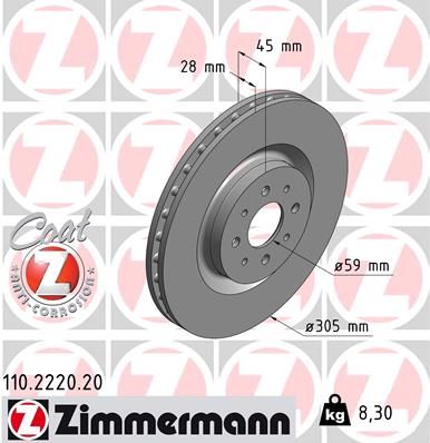 110.2220.20 ZI BRAKE DISC FRONT ALFA MITO/ FIAT PUNTO 1.4 # ZIMMERMANN 355.117-111