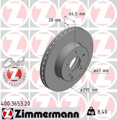 204 421 07 12 ZI BRAKE DISC FRONT Ø 295mm W204/207/212 - 3653 ZIMMERMANN 400.3653.20