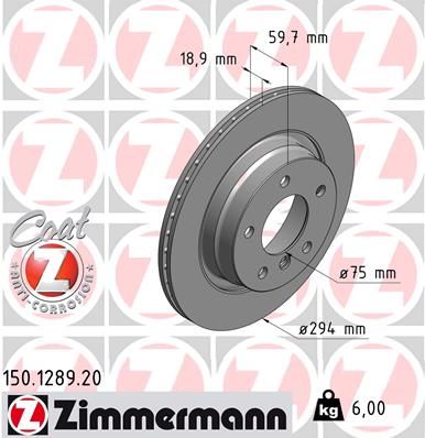 34 21 1 165563 ZI BRAKE DISC REAR E36/46 - 1289 ZIMMERMANN 150.1289.20