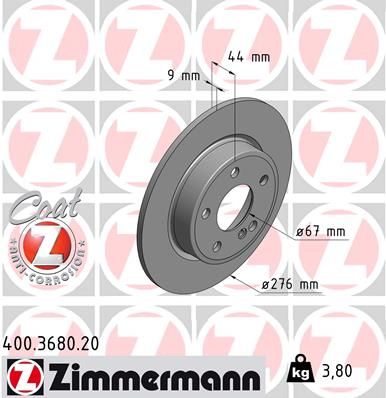 246 423 00 12 ZI BRAKE DISC REAR - 3680 ZIMMERMANN 400.3680.20