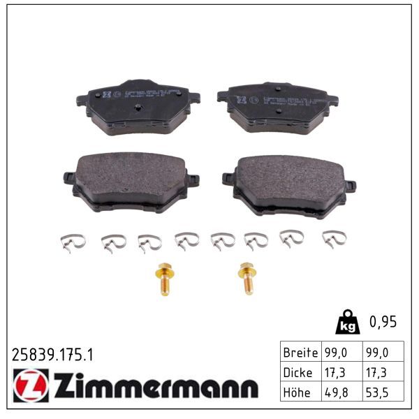 3871.2 ZI BRAKE PADS REAR PEUGEOT 308 ZIMMERMANN 25839.175.1