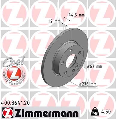 169 421 00 12 ZI FRT DISC SOLID 276MM  3641 ZIMMERMANN 400.3641.20