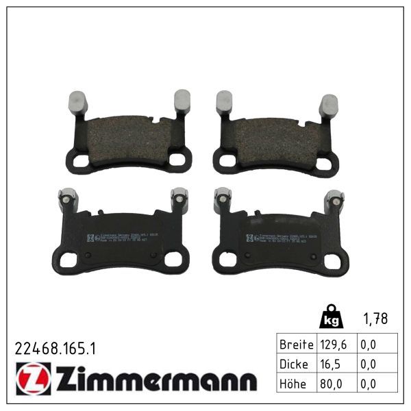 9Y0 698 451AC ZI BRAKE PADS REAR PORSCHE ZIMMERMANN 22468.165.1