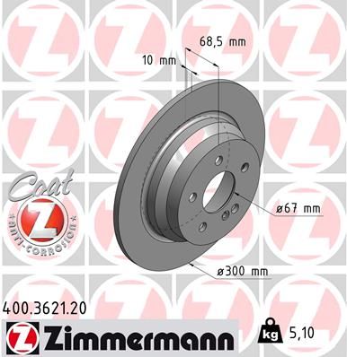 211 423 07 12 ZI BRAKE DISC REAR SOLID W211 300mm - 3621 ZIMMERMANN 400.3621.20
