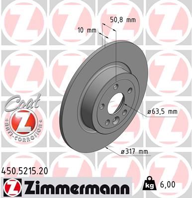 LR072016 ZI BRAKE DISC REAR Ø317 R/R EVOQUE (L538) 5215 ZIMMERMANN 450.5215.20