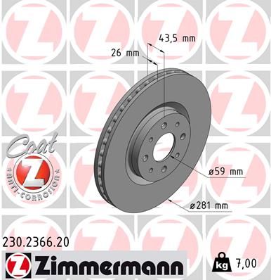 230.2366.20 ZI BRAKE DISC FRONT FIAT MITO 281MM - 2366 ZIMMERMANN 230.2366.20