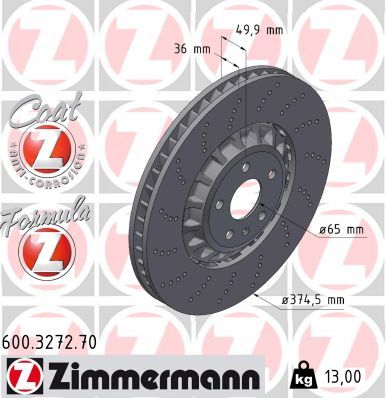 4M0 615 301BJ ZI BRAKE DISC 374X36MM 5/112 punched AUDI SPORTBACK ZIMMERMANN 600.3272.70