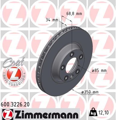 7L8 615 301 ZI BRAKE DISC LHF TOUAREG - 3226 ZIMMERMANN 600.3226.20
