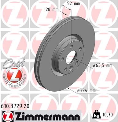 610.3729.20 ZI BRAKE DISC FRONT 324MM XC60 VOLVO - 3729 ZIMMERMANN 610.3729.20
