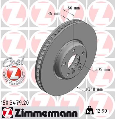 34 11 6 785670 ZI BRAKE DISC RHF 348MM / MIN 34.4 - 3479 # ZIMMERMANN 150.3479.20