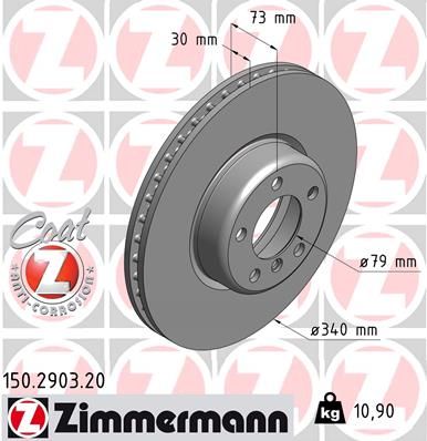 34 11 6 792223 ZI BRAKE DISC FRONT F30 F20 340MM - 2903 ZIMMERMANN 150.2903.20