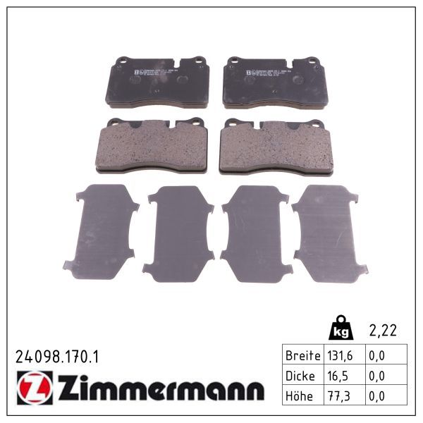 GDB1670 ZI BRAKE PADS FRONT  TOUAREG/Q7 ZIMMERMANN 24098.170.1