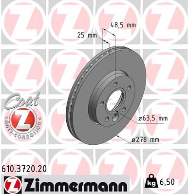 610.3720.20 ZI FRONT DISC VOLVO S60/80 XC/V/70 278mm  3720 ZIMMERMANN 610.3720.20