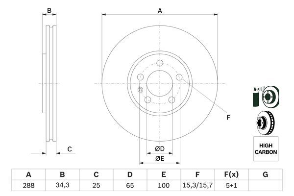 1J0 615 301K BH BRAKE DISC FRONT - 1235 # BOSCH 0 986 T16 882 NEW