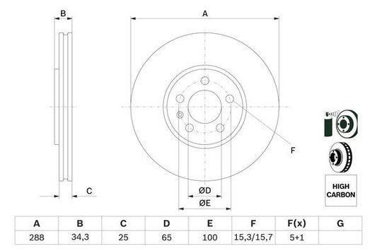 1J0 615 301K BH BRAKE DISC FRONT - 1235 # BOSCH 0 986 T16 882 NEW