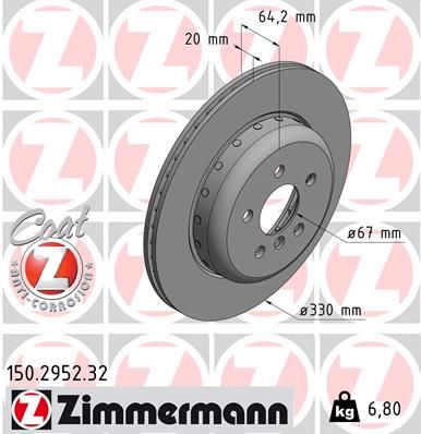 34 21 6 882245 ZI BRAKE DISC LHR 330mm VENTILATED - 2952 ZIMMERMANN 150.2952.20