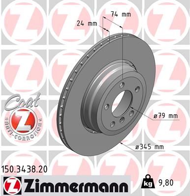 34 21 6 765889 BRAKE DISC REAR  E66 740/750/760 ZIMMERMANN 150.3438.20