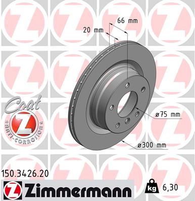 34 21 6 764651 ZI BRAKE DISC REAR E87/E90 325 - 3426 ZIMMERMANN 150.3426.20