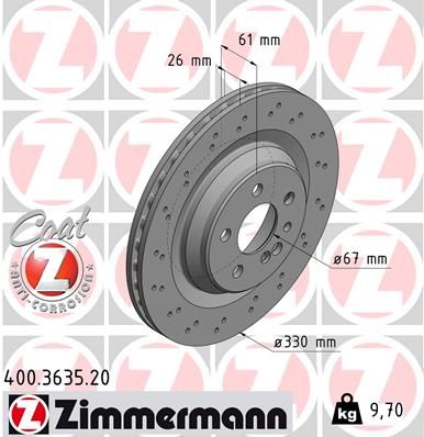 220 423 09 12 BRAKE DISC REAR  330MM CL55/CL600/S55 ZIMMERMANN 400.3635.20