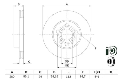 701 615 301F BH BRAKE DISC FRONT  3212 - C/VELLE 97/98 # BOSCH 0 986 478 846