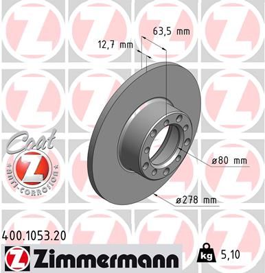 123 421 00 12 ZIMMERMANN BRAKE DISC MERC 1053