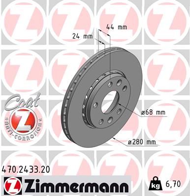 470.2433.20 ZI BRAKE DISC FRONT MEGANE SERIES 3 - 2433 ZIMMERMANN 470.2433.20