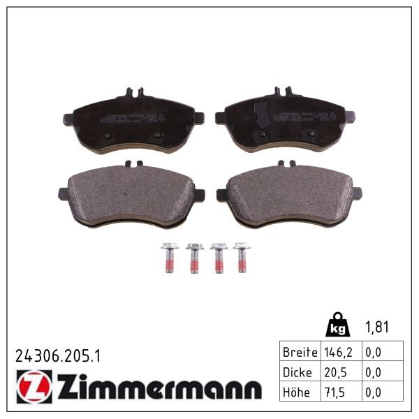 2732.2 ZI BRAKE PADS FRONT W204 ZIMMERMANN 24306.205.1
