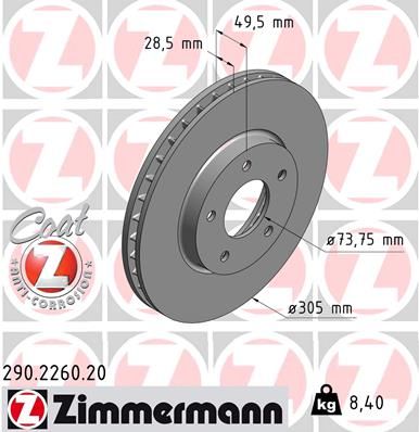 C2C41249 BRAKE DISC FRONT 305MM XJ8/XK8 305MM # ZIMMERMANN 290.2260.20