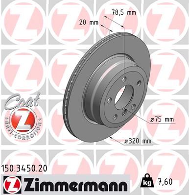 34 21 6 771970 ZI BRAKE DISC REAR X5 - 3450 ZIMMERMANN 150.3450.20