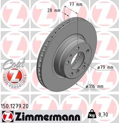 34 11 1 162093 BRAKE DISC FRONT 1279 7 SER E38 ZIMMERMANN 150.1279.20
