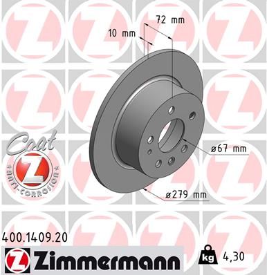 126 423 00 12 ZI BRAKE DISC REAR - 1409 ZIMMERMANN 400.1409.20