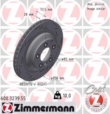 7L8 615 601D ZI BRAKE DISCS REAR Q7 Ø358mm - 3239 ZIMMERMANN 600.3239.20