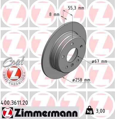 168 423 02 12 BH BRAKE DISC REAR A190 W168 - 3611 # ZIMMERMANN 0 986 478 475
