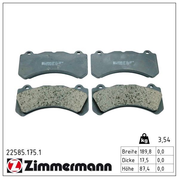 31664689 ZI BRAKE PAD FRONT # ZIMMERMANN 22585.175.1