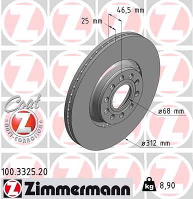 4B0 615 301C BRAKE DISC FRONT 312MM X 25MM 3325 ZIMMERMANN 100.3325.20