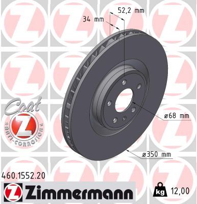 95B 615 301AB ZI BRAKE DISC LHF - 1552 # ZIMMERMANN 460.1552.20