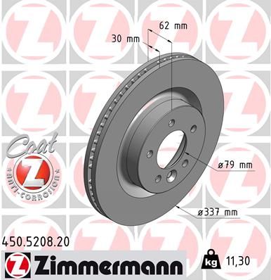 SDB000614 ZI BRAKE DISC FRONT V8 LR DISCO 3  5208 ZIMMERMANN 450.5208.20