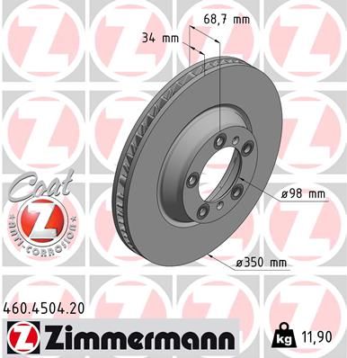 9Y0 615 301 ZI BRAKE DISC LHF CAYENNE MONO TURBO - 4504 # ZIMMERMANN 460.4504.20